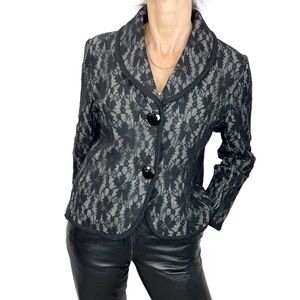 Vintage 90s grey wool blend knit black lace overlay jacket blazer M